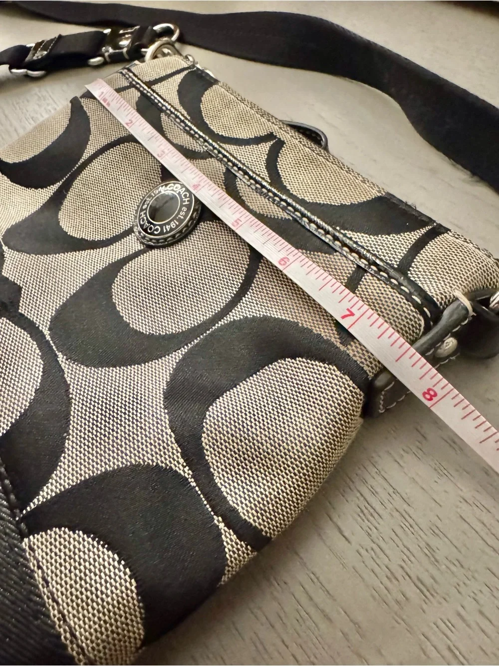 Coach Signature Black Khaki Swingpack Crossbody Bag